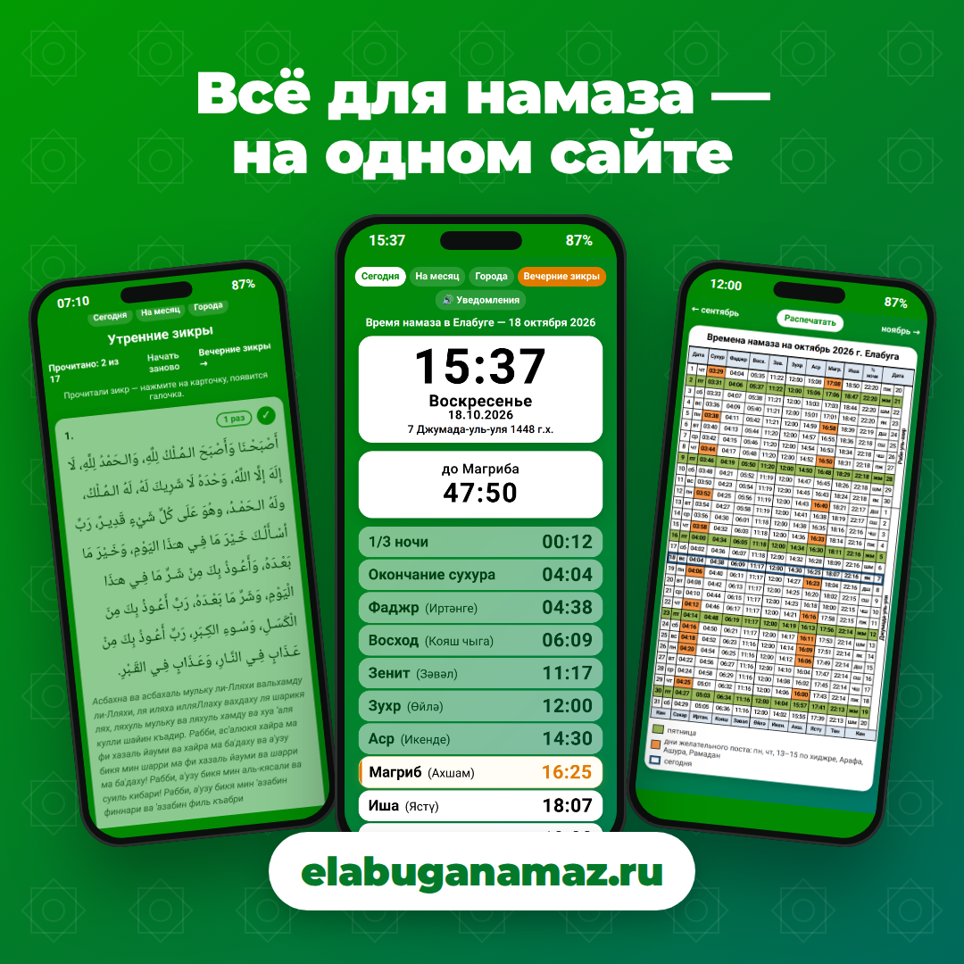 Три экрана сайта: зикры, сегодня, месяц
